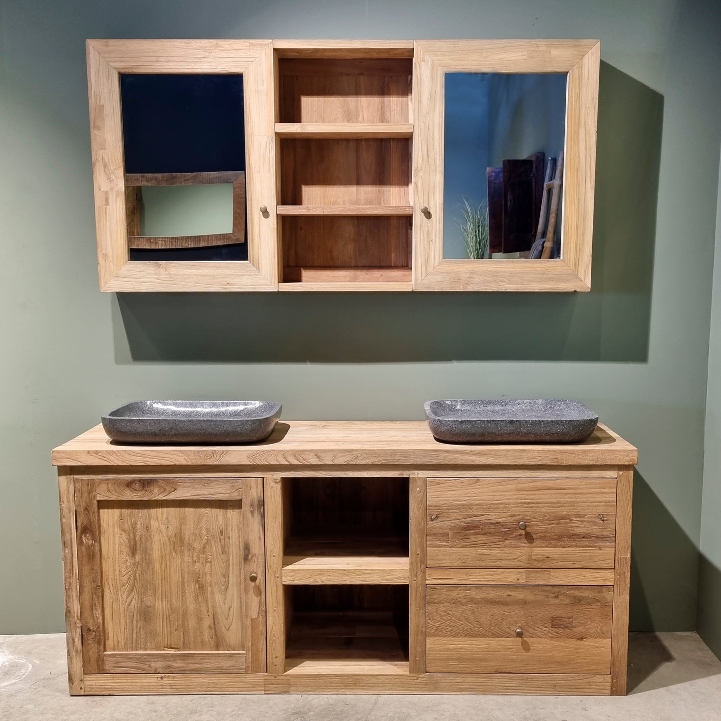 Spiegelkast 2 deurs Teak 165 cm