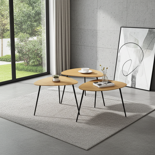 Ohio salontafel set van eikenhout met stalen poten