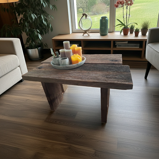Salontafel van oud eiken wagondelen hout