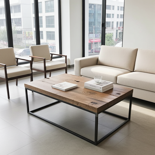 Salontafel van wagondelen met stalen onderstel