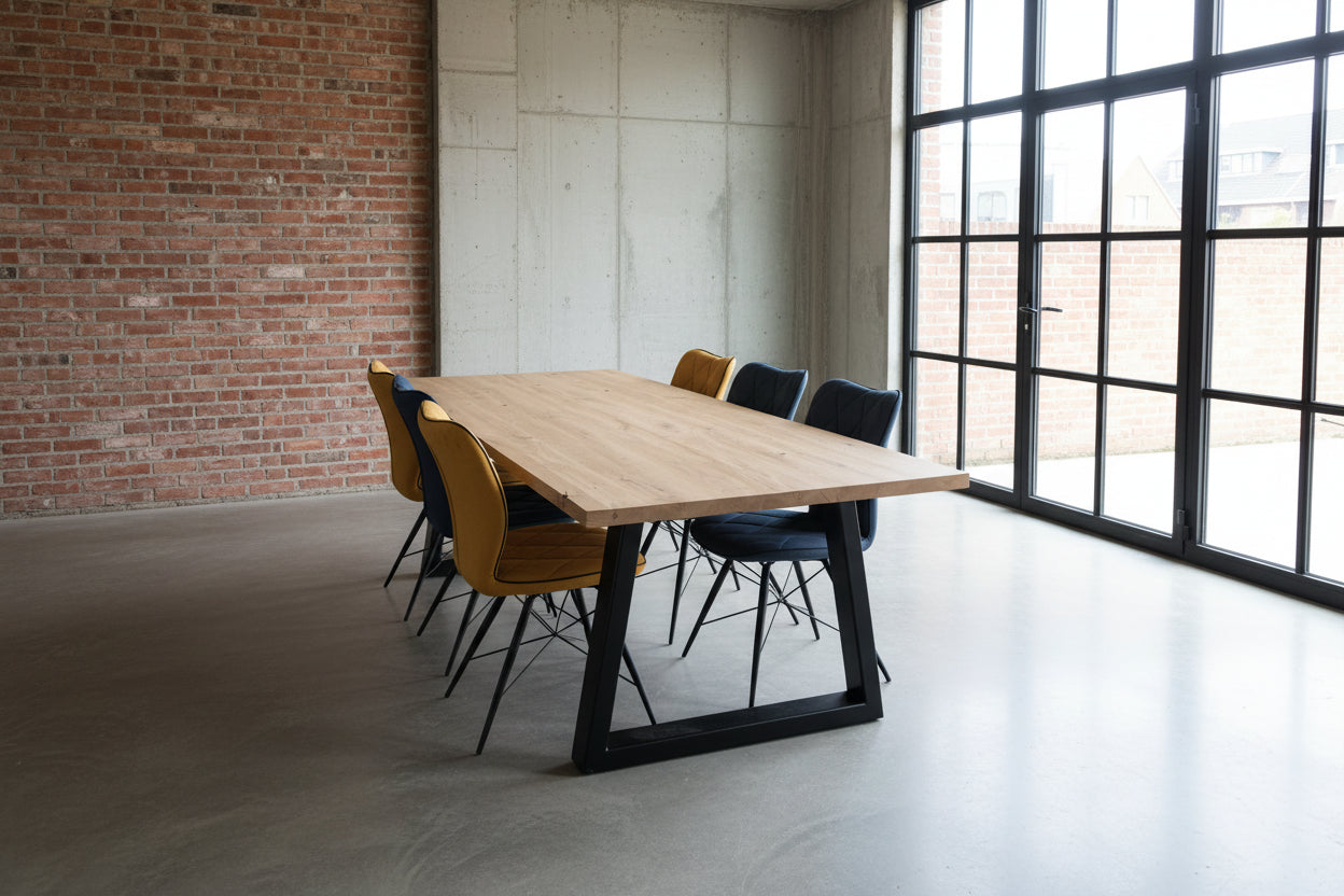 Eiken Eettafel met Stalen Onderstel | Industriële Tafel | Verkerke Living