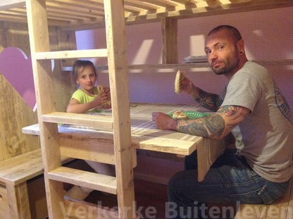 Steigerhouten hoogslaper met zitje | Verkerke Living