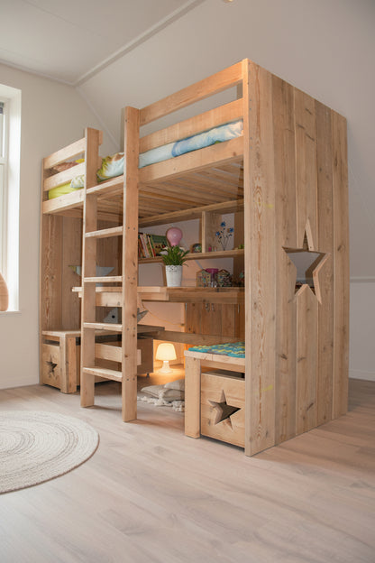 Steigerhout hoogslaper met zitje Quinn | Verkerke Living