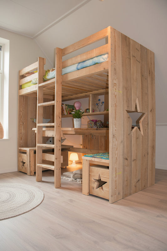 Steigerhout hoogslaper met zitje Quinn | Verkerke Living