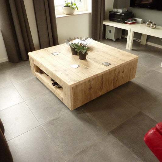 Steigerhouten salontafel met wieltjes te koop bij Verkerke Living