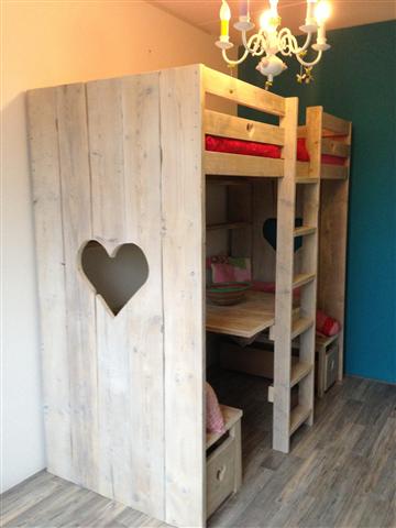 Steigerhouten hoogslaper met zitje | Verkerke Living