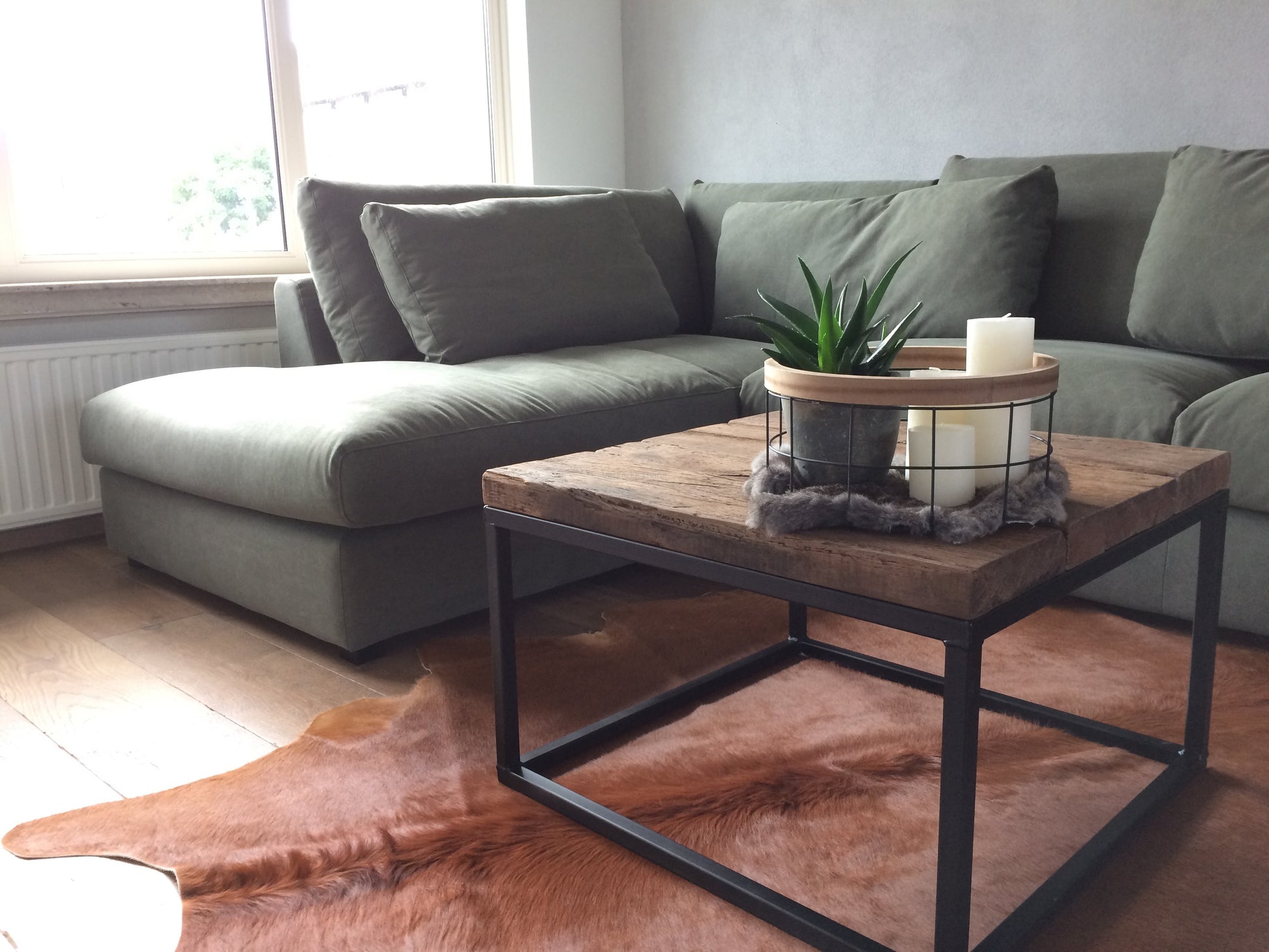 salontafel van scheepsvloer hout setting